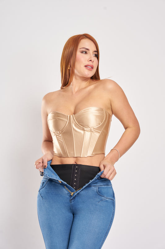 Jean Levanta Cola Doble Faja Azul