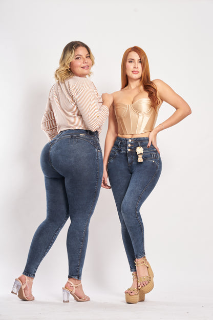 Jean Levanta Cola Azul Medio Fros Plus Size